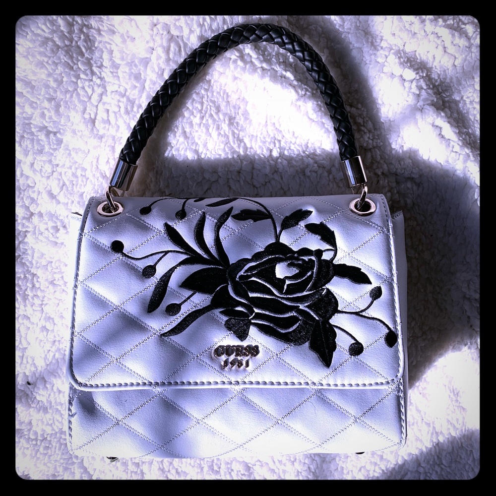Small Black and White Guess Floral Purse